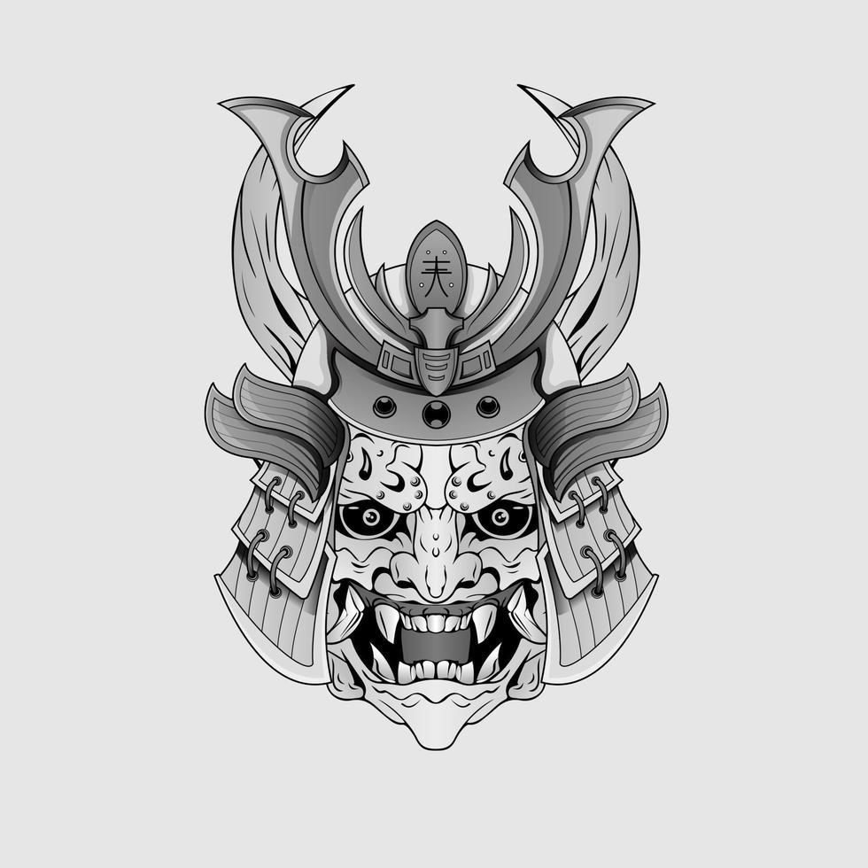 tatuajes negros samurai máscara oni diablo japonés tradicional guerrero casco ilustración. concepto militar e histórico para plantillas de símbolos y emblemas adecuados para tatuajes vector