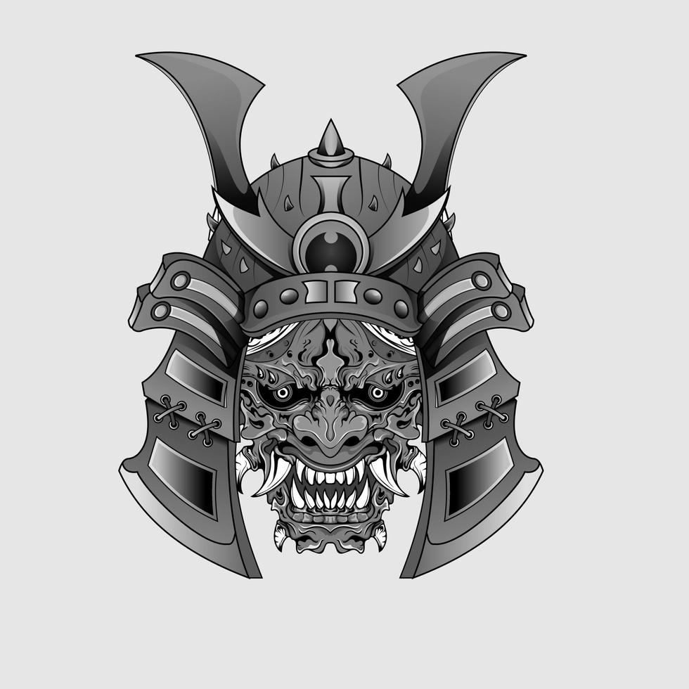 tatuajes negros samurai máscara oni diablo japonés tradicional guerrero casco ilustración. concepto militar e histórico para plantillas de símbolos y emblemas adecuados para tatuajes vector