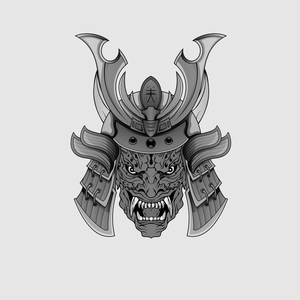 Black tattoos Samurai mask Oni Devil Japanese Traditional warrior helmet illustration. Military and history concept for symbols and emblems templates Suitable for tattoos vector