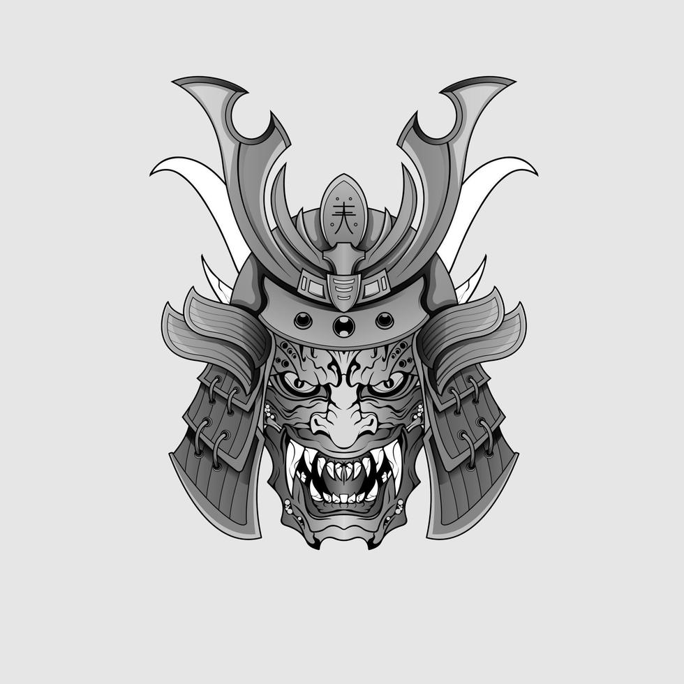 tatuajes negros samurai máscara oni diablo japonés tradicional guerrero casco ilustración. concepto militar e histórico para plantillas de símbolos y emblemas adecuados para tatuajes vector