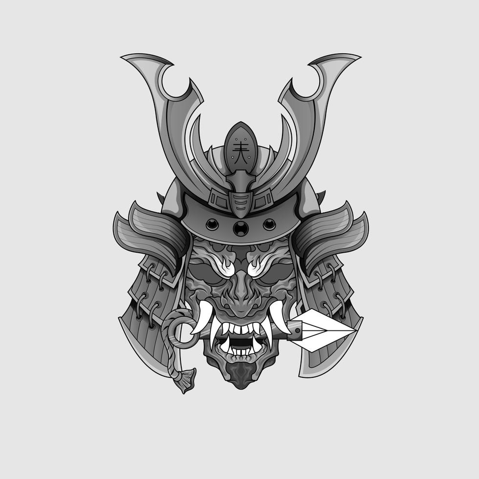 tatuajes negros samurai máscara oni diablo japonés tradicional guerrero casco ilustración. concepto militar e histórico para plantillas de símbolos y emblemas adecuados para tatuajes vector