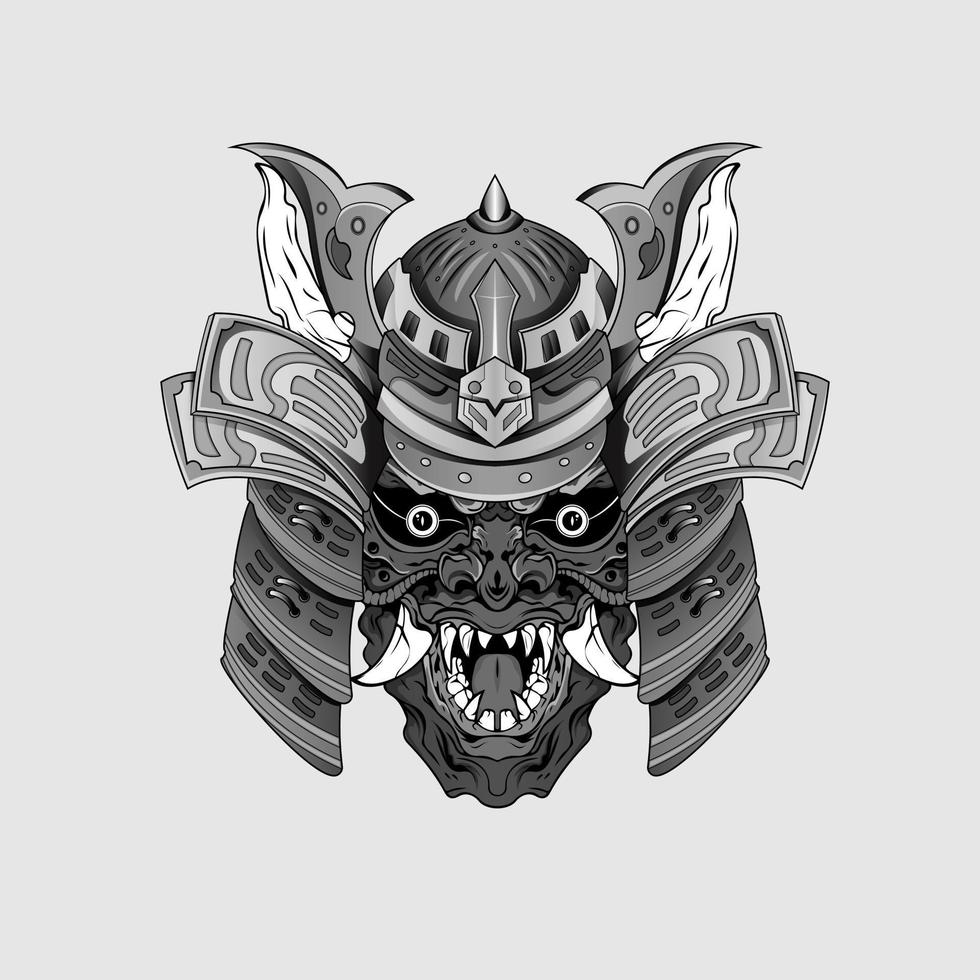 Black tattoos Samurai mask Oni Devil Japanese Traditional warrior helmet illustration. Military and history concept for symbols and emblems templates Suitable for tattoos vector