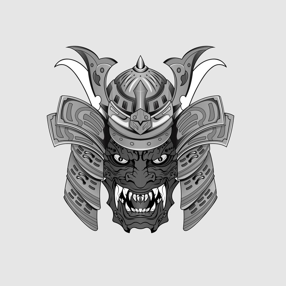 tatuajes negros samurai máscara oni diablo japonés tradicional guerrero casco ilustración. concepto militar e histórico para plantillas de símbolos y emblemas adecuados para tatuajes vector