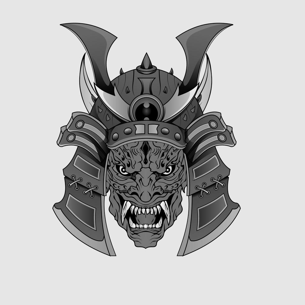 tatuajes negros samurai máscara oni diablo japonés tradicional guerrero casco ilustración. concepto militar e histórico para plantillas de símbolos y emblemas adecuados para tatuajes vector