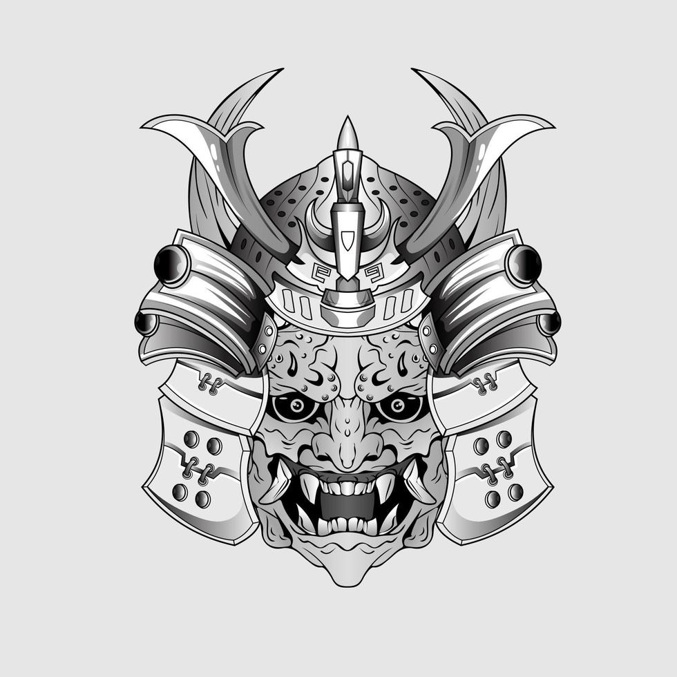 tatuajes negros samurai máscara oni diablo japonés tradicional guerrero casco ilustración. concepto militar e histórico para plantillas de símbolos y emblemas adecuados para tatuajes vector