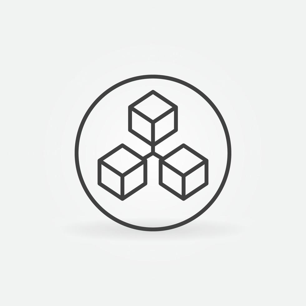 Three Connected Blocks - Blockchain in circle linear vector concept icon