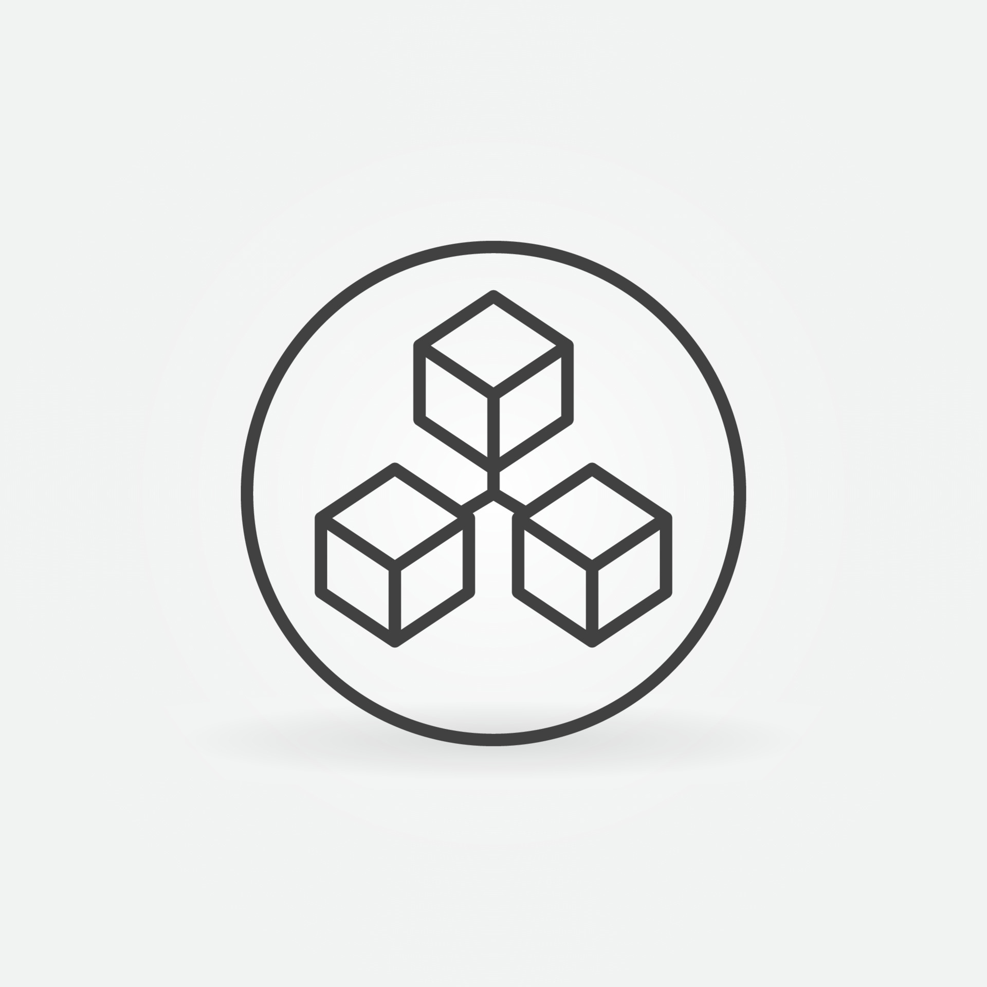 Three connected blocks blockchain in circle linear vector concept