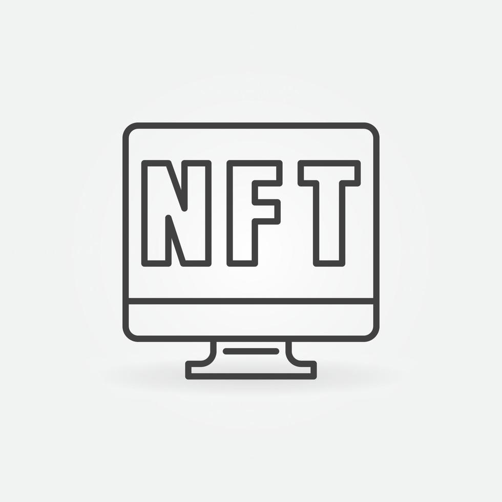 PC with NFT outline icon. Non-Fungible Token vector line symbol