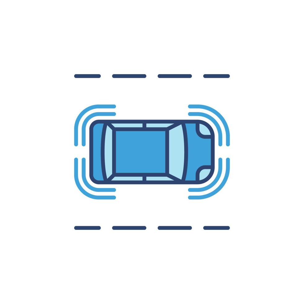 Autonomous Car on the Street vector blue icon. Top View