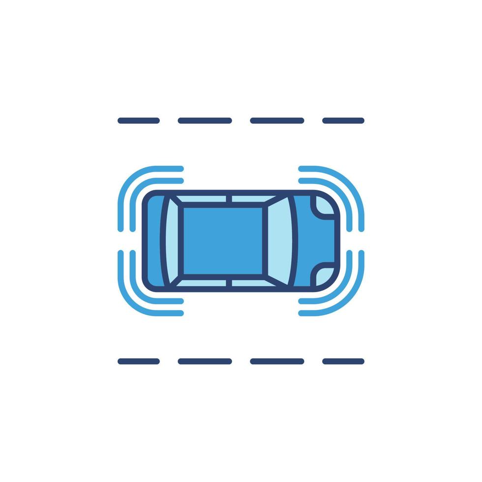 Autonomous Car on the Street vector blue icon. Top View