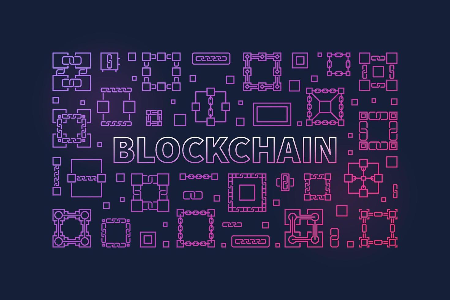 Blockchain Technology colored line banner. Vector illustration