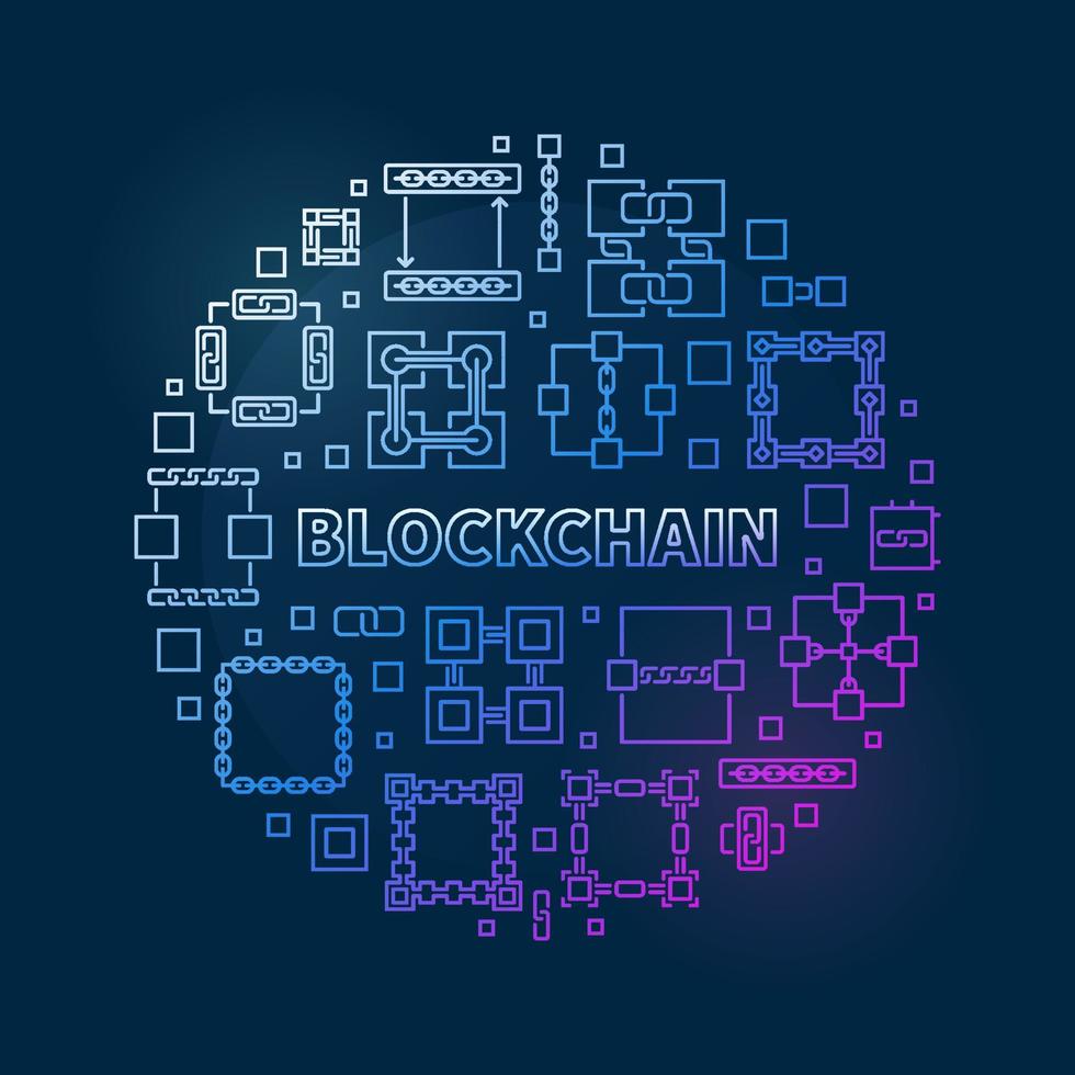 Blockchain concept vector colored round line illustration