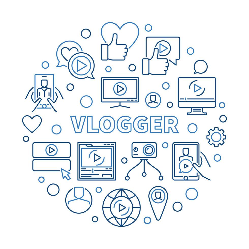 Vlogger vector round creative illustration in thin line style