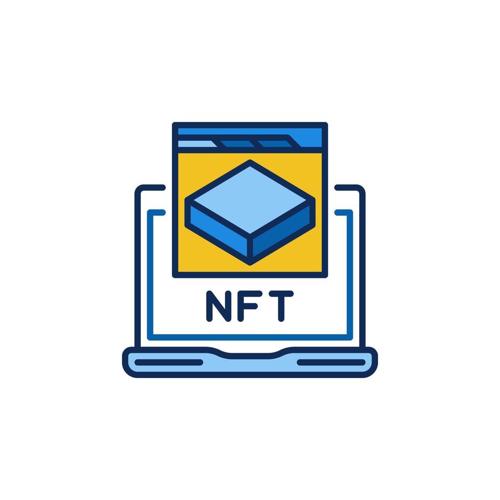 NFT on Laptop Screen colored icon. Non-fungible Token vector sign