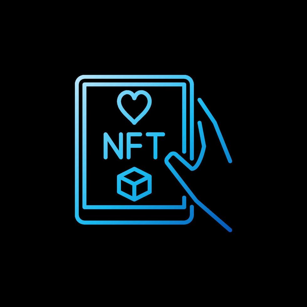 Hand holding Tablet with NFT vector concept blue outline icon