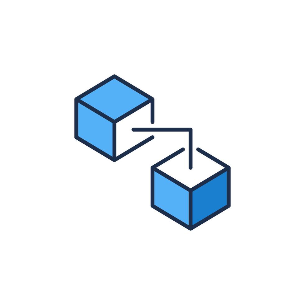 Two Connected Blocks modern icon. Blockchain Technology vector concept blue symbol