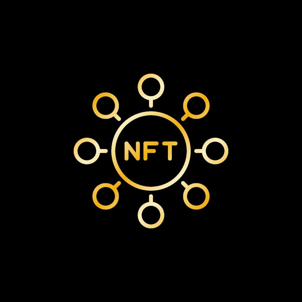 token no fungible y círculos icono de color de línea vectorial - tecnología nft signo dorado vector