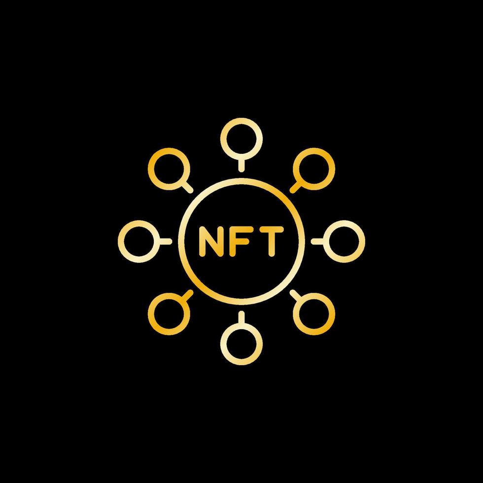 Non-Fungible Token and Circles vector line colored icon - NFT Technology golden sign
