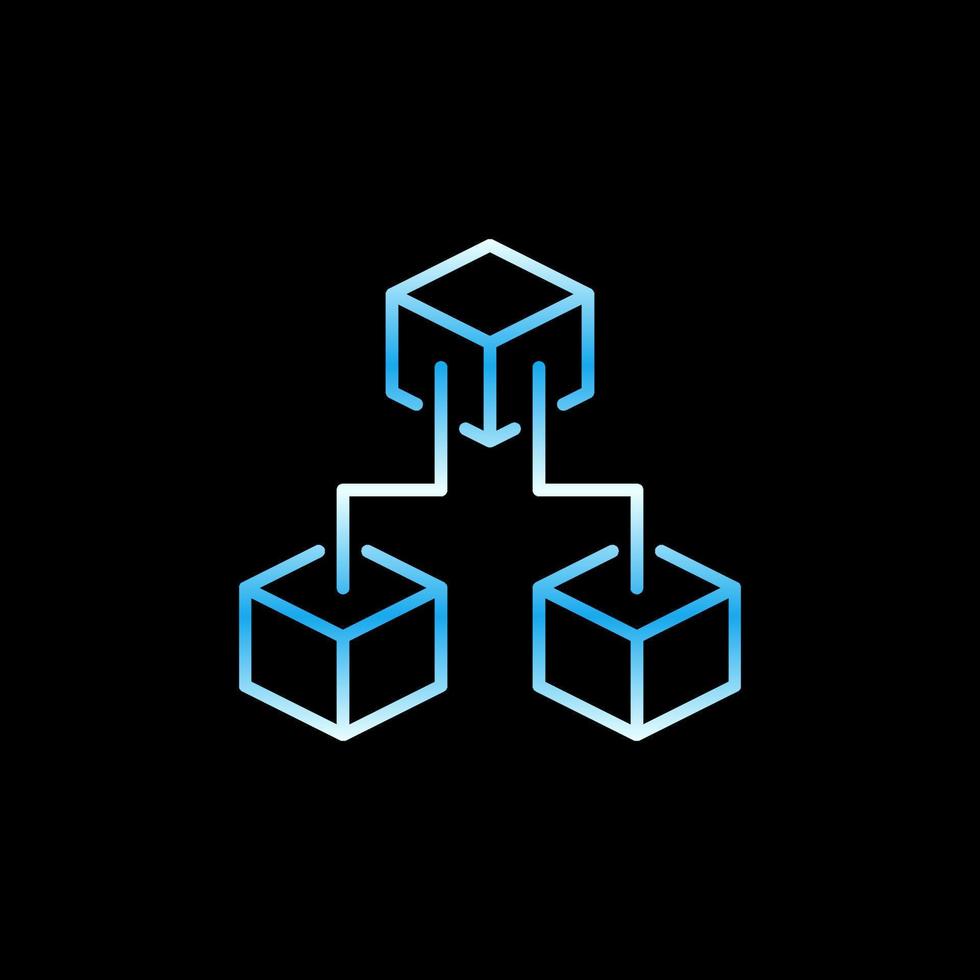 Three Blockchain Blocks vector blue outline icon. Block-chain Crypto line symbol