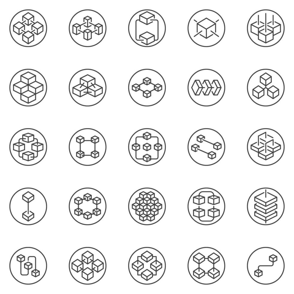 Blockchain Technology Concept Outline round icons set - vector Block-Chain Circle Symbols