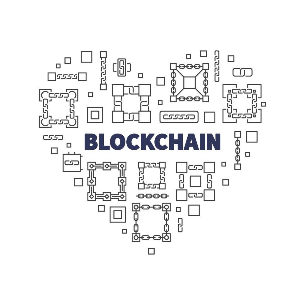 Block Chain line concept minimal heart shape vector banner