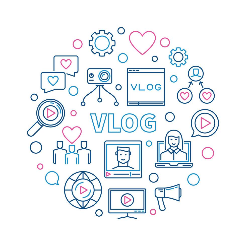 Vlog vector round concept creative linear illustration