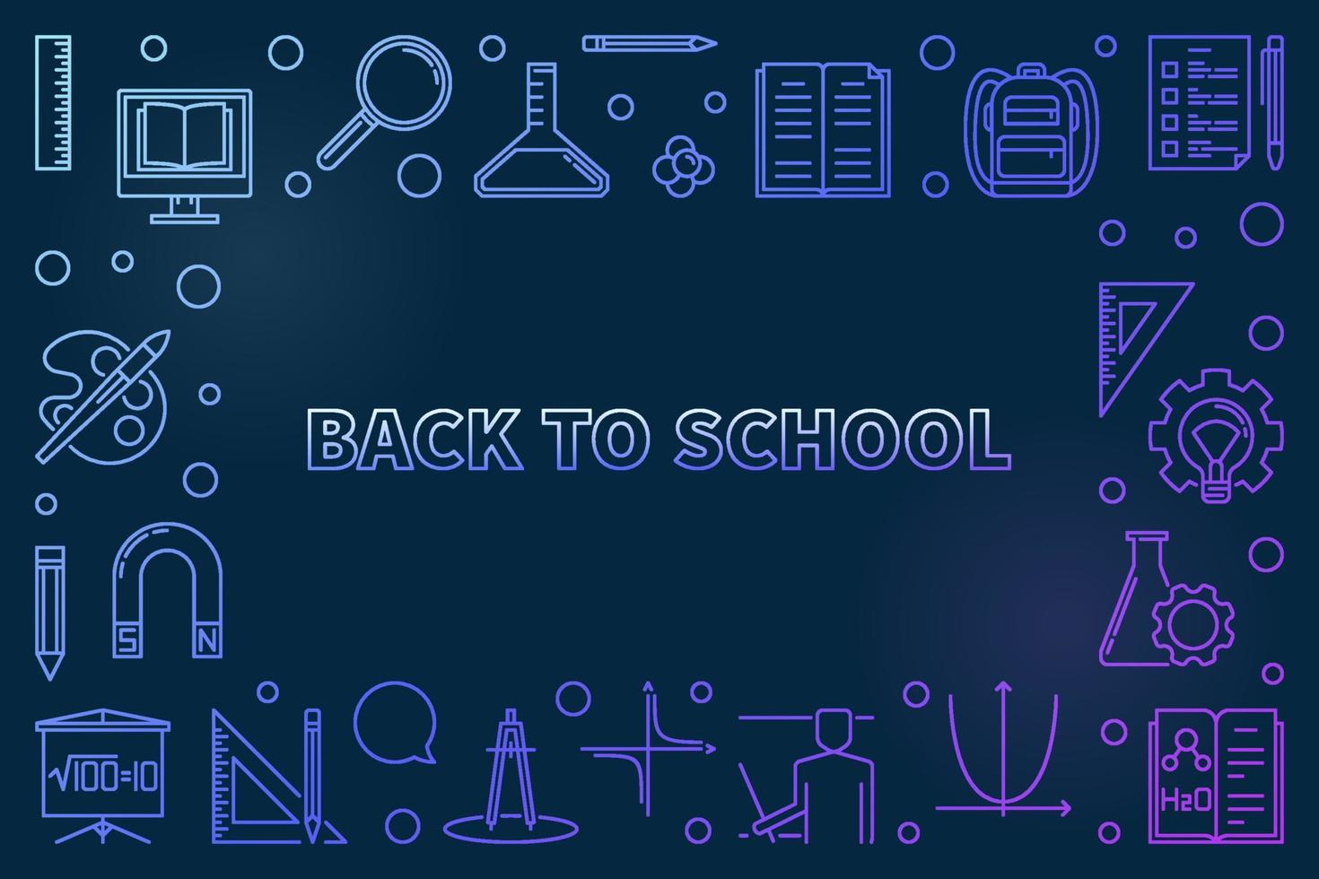 Back to School vector colorful linear illustration or frame