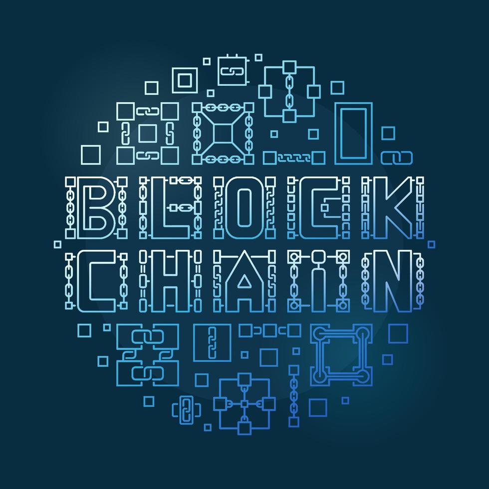 Block Chain vector blue line circular illustration or banner