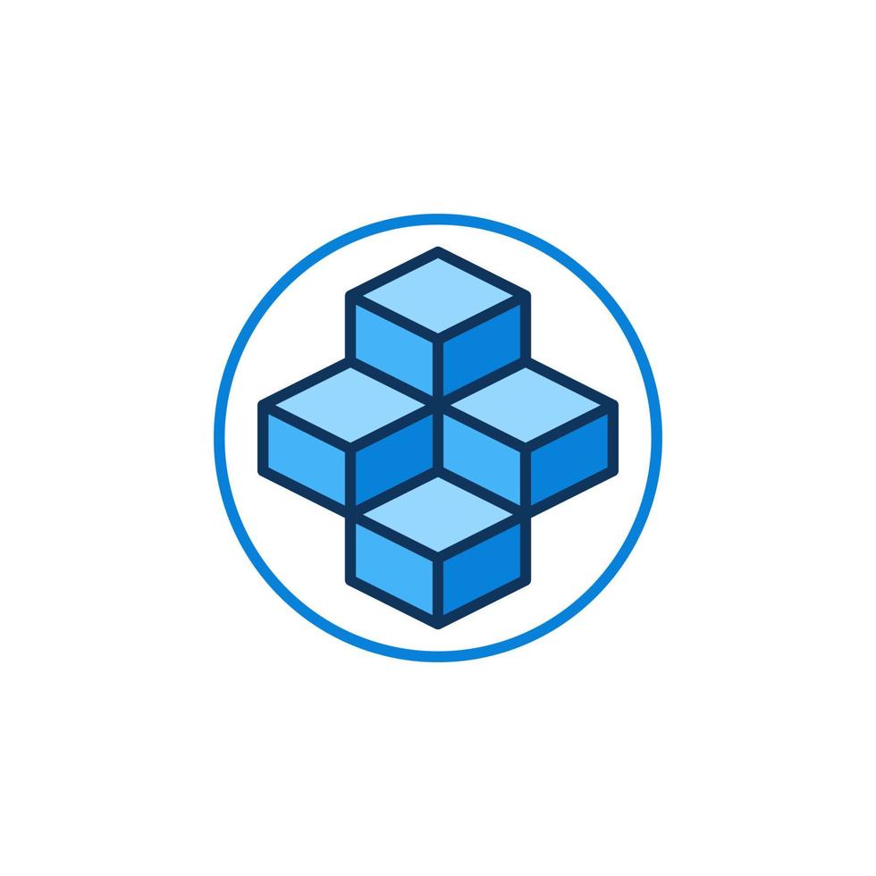 Blockchain vector concept blue round icon. Block chain with 4 Blocks in circle sign