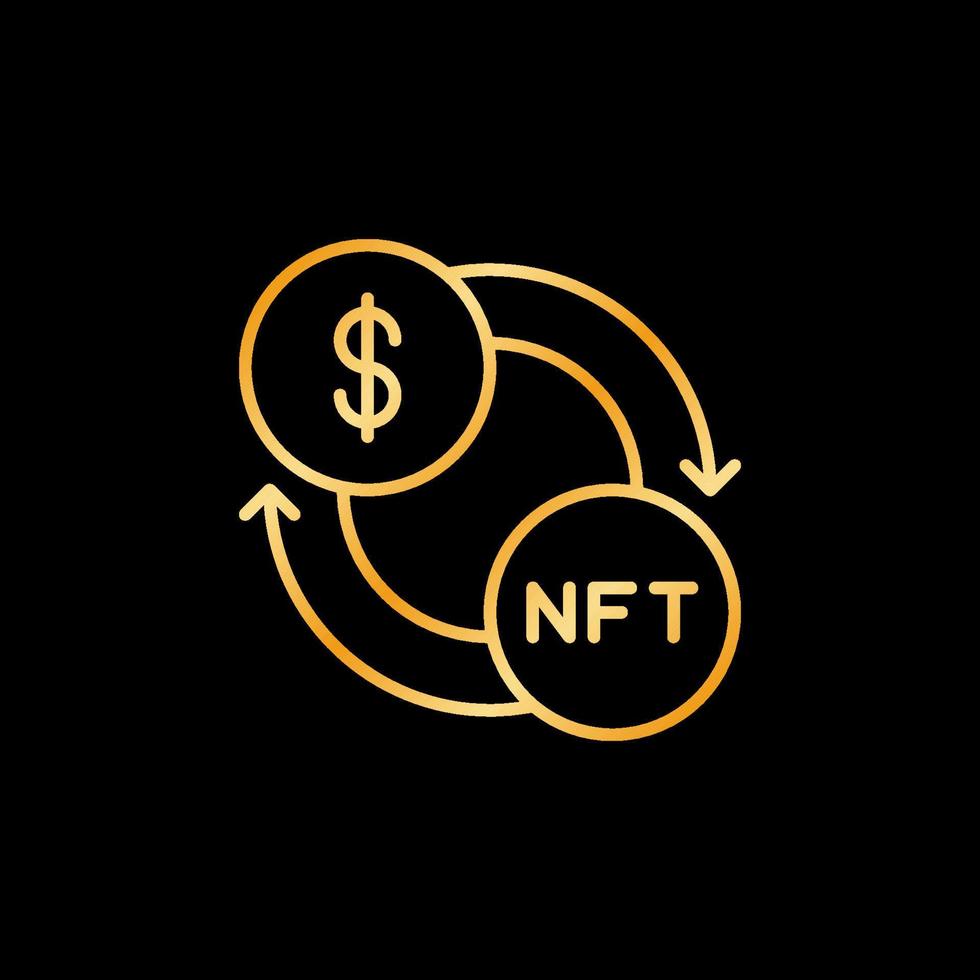 NFT Online Trading vector outline golden icon. Non fungible token line sign