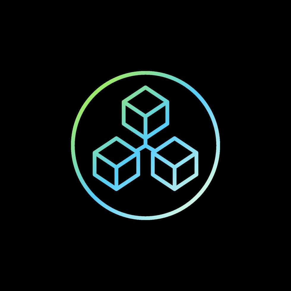 Blockchain Technology - Three Connected Blocks in circle linear vector colored icon