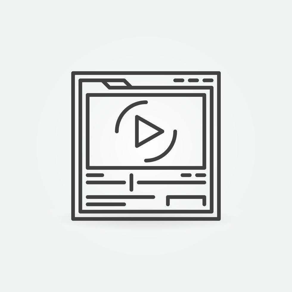 Web Page in Browser with Video Player vector outline icon