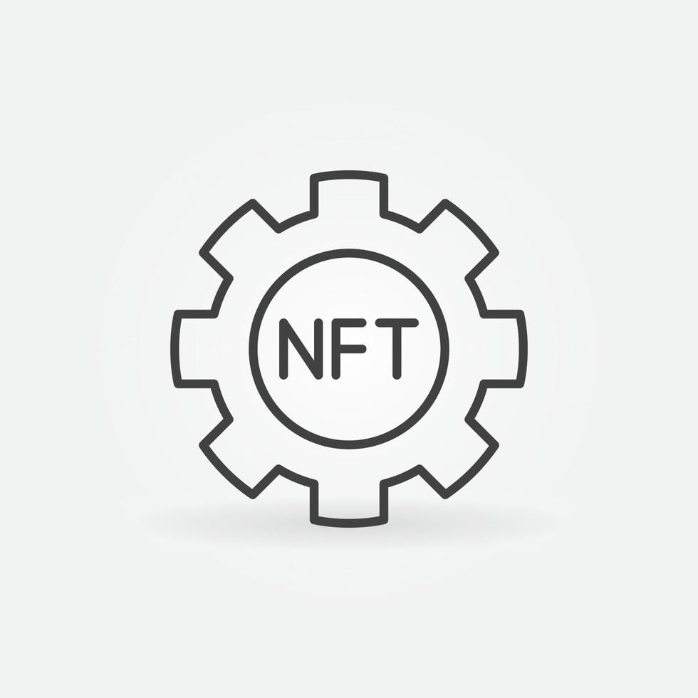 icono de vector lineal de engranaje nft. símbolo de rueda dentada de token no fungible