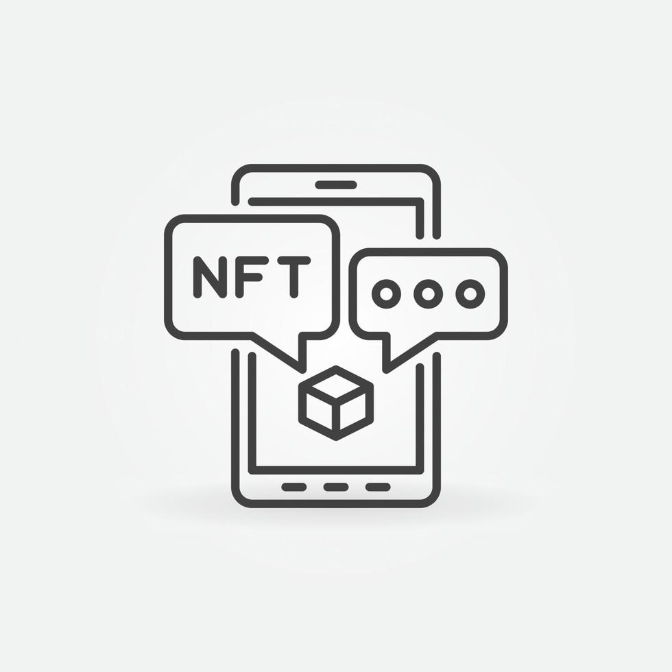 smartphone móvil con icono de contorno nft. signo de vector de token no fungible