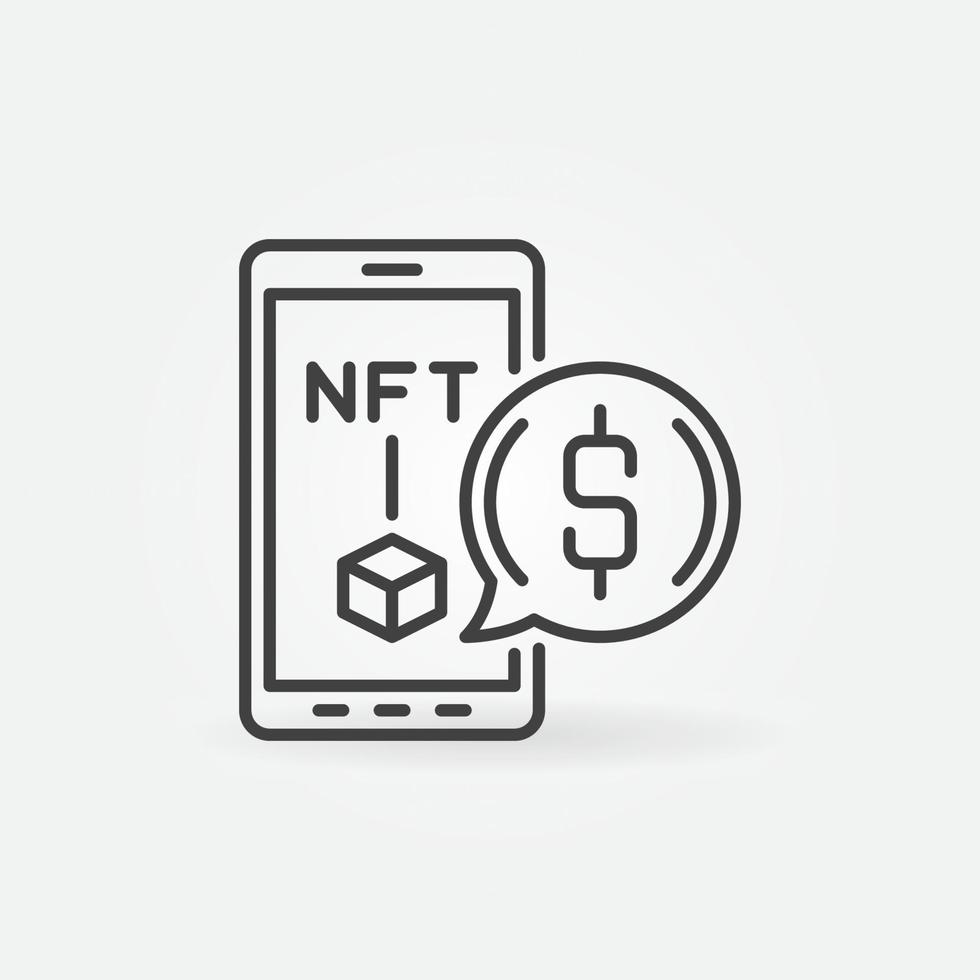 Smartphone with NFT outline icon. Non-Fungible Token concept symbol vector