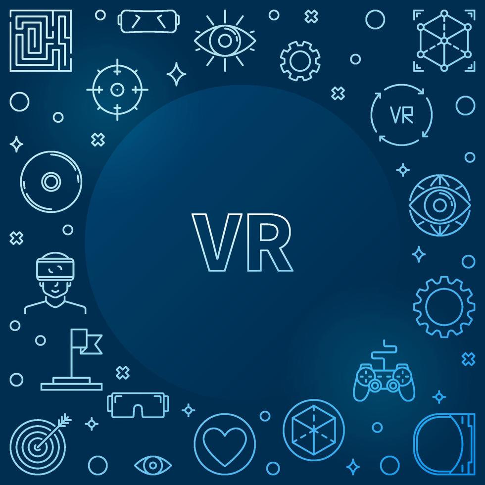 Virtual Reality or VR concept outline blue vector frame or illustration