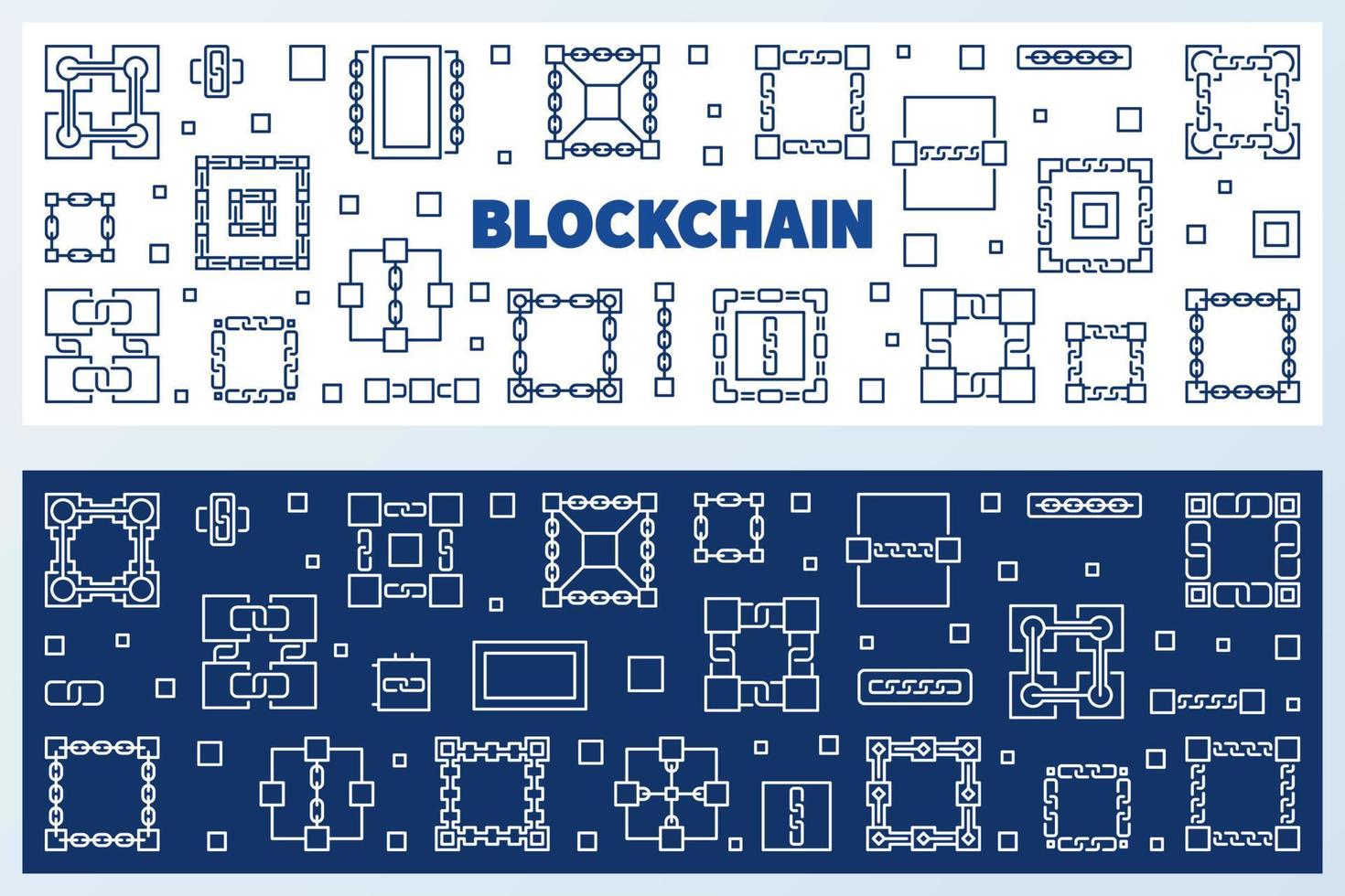 Block-Chain linear vector concept horizontal banners set