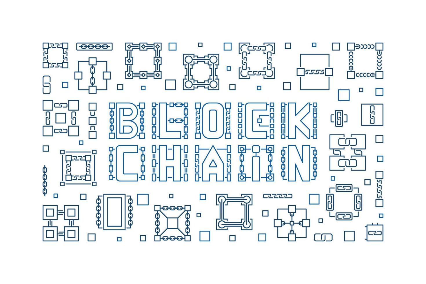 Block Chain vector linear horizontal illustration or banner