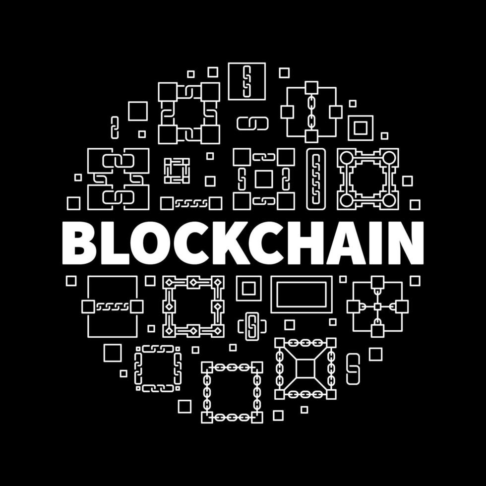 Blockchain Technology vector round outline illustration