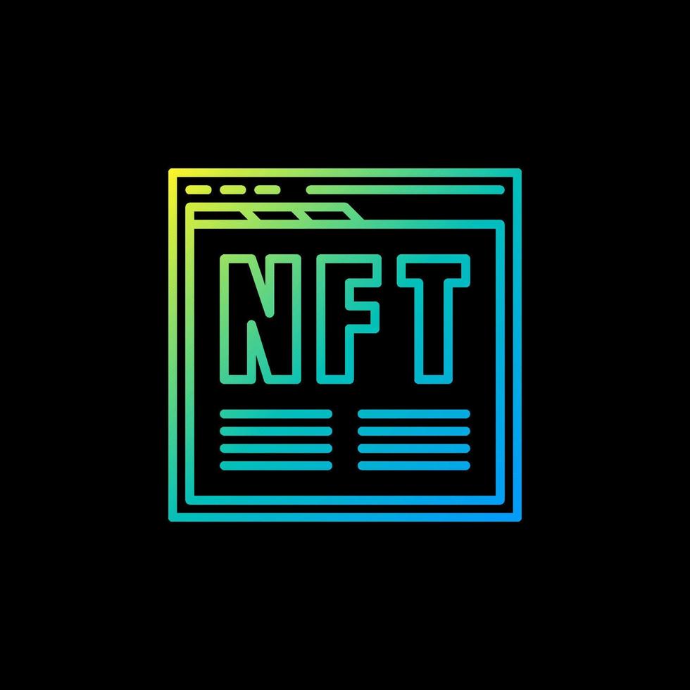 PC Browser with NFT line colored icon. Non-Fungible Token vector symbol
