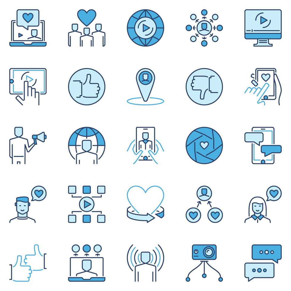 Vlogging and Personal branding colored vector icons collection