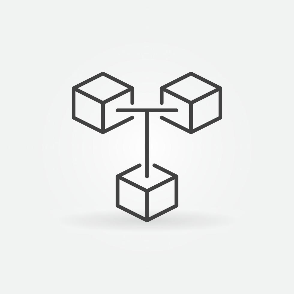 Blockchain outline vector concept icon. 3 Connected Blocks - Block-chain sign