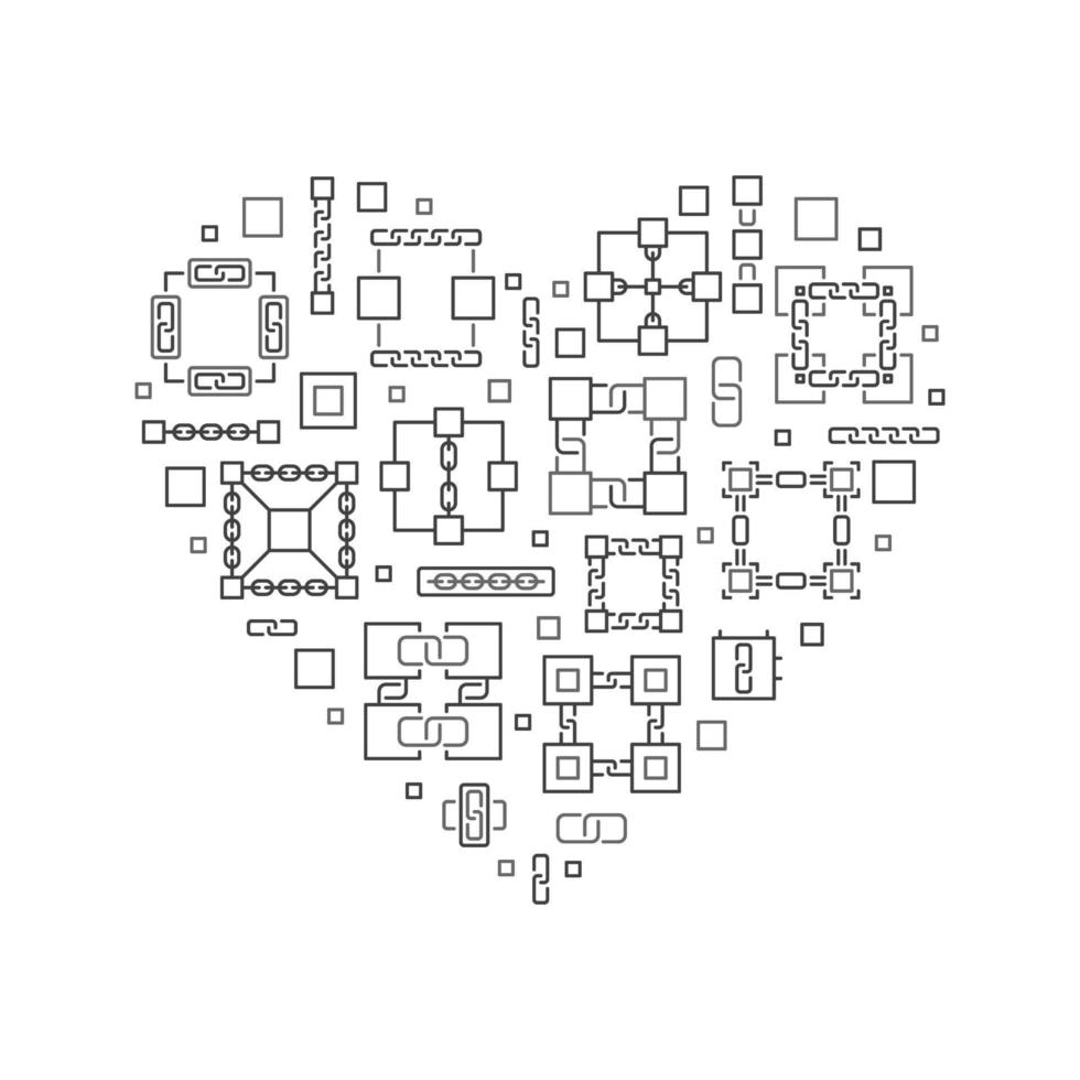 Blockchain or Block-Chain line vector heart shape banner