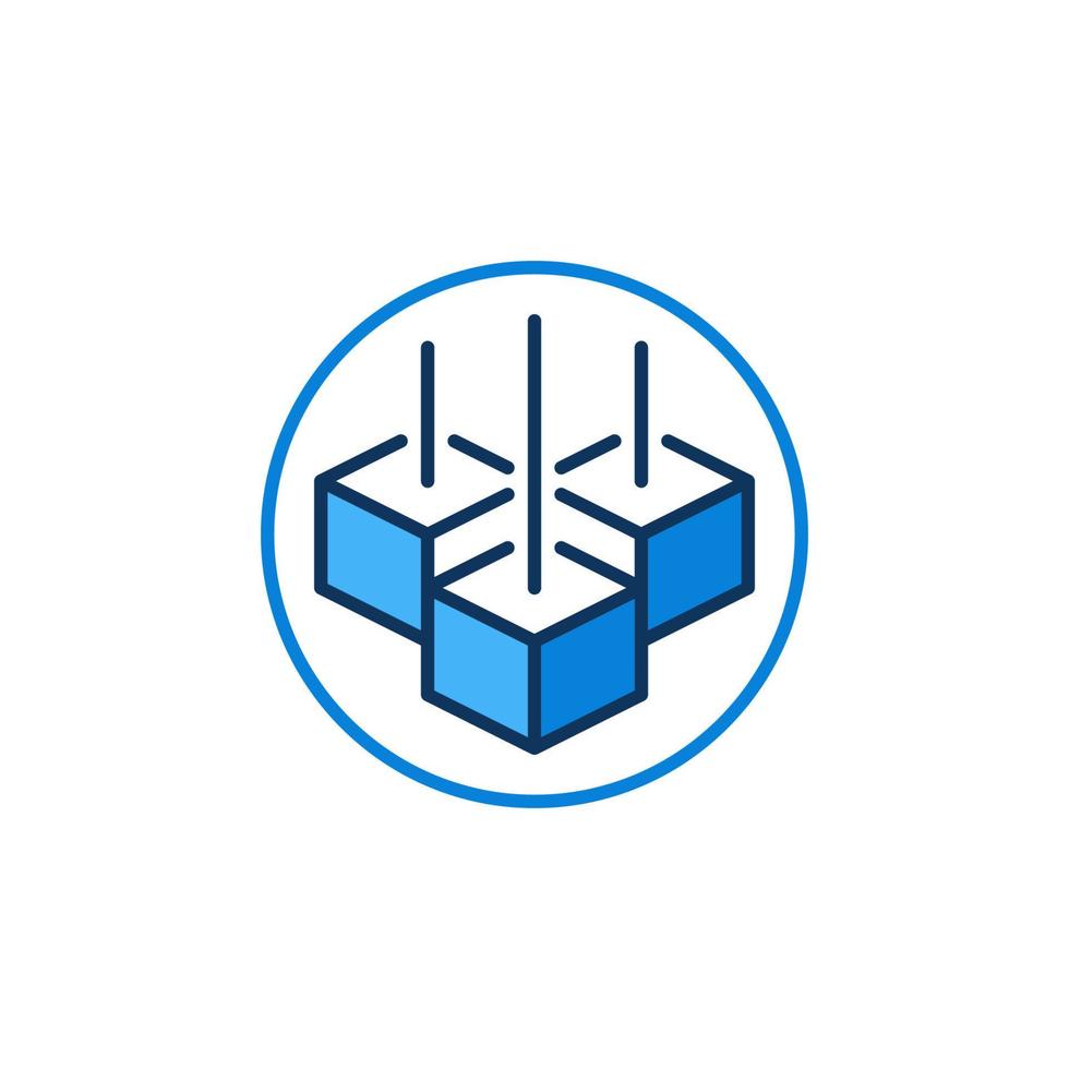 blockchain en el icono azul del vector circular. tres bloques - signo redondo de cadena de bloques