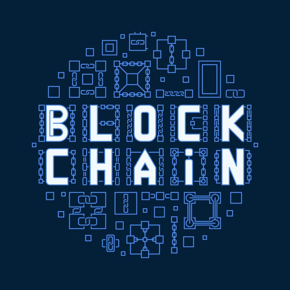 Blockchain Technology concept round vector line illustration