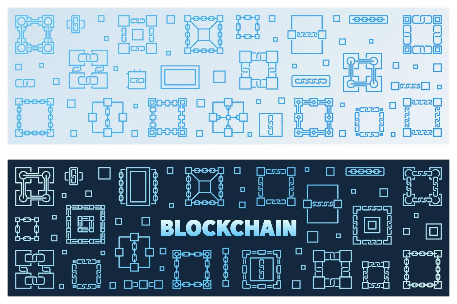 2 Blockchain line concept colorful banners - vector illustration