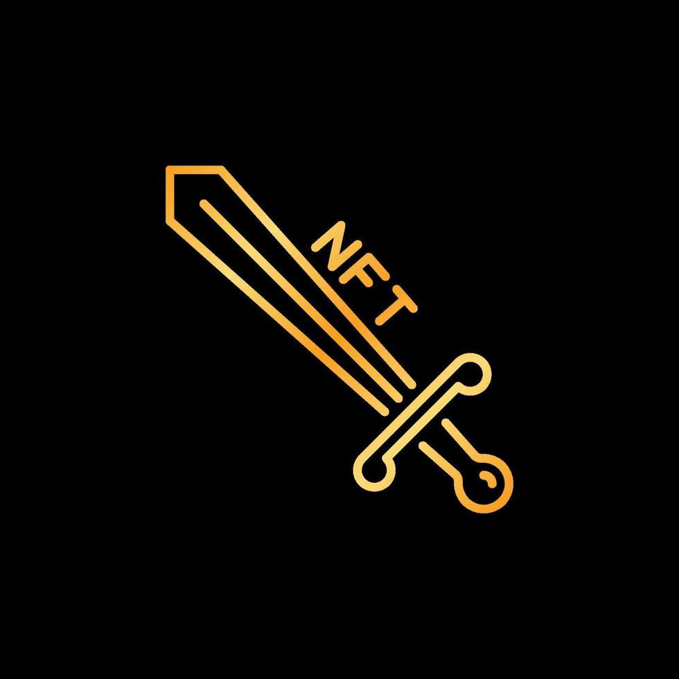 NFT Sword Video-Game Asset outline golden icon. Vector line sign