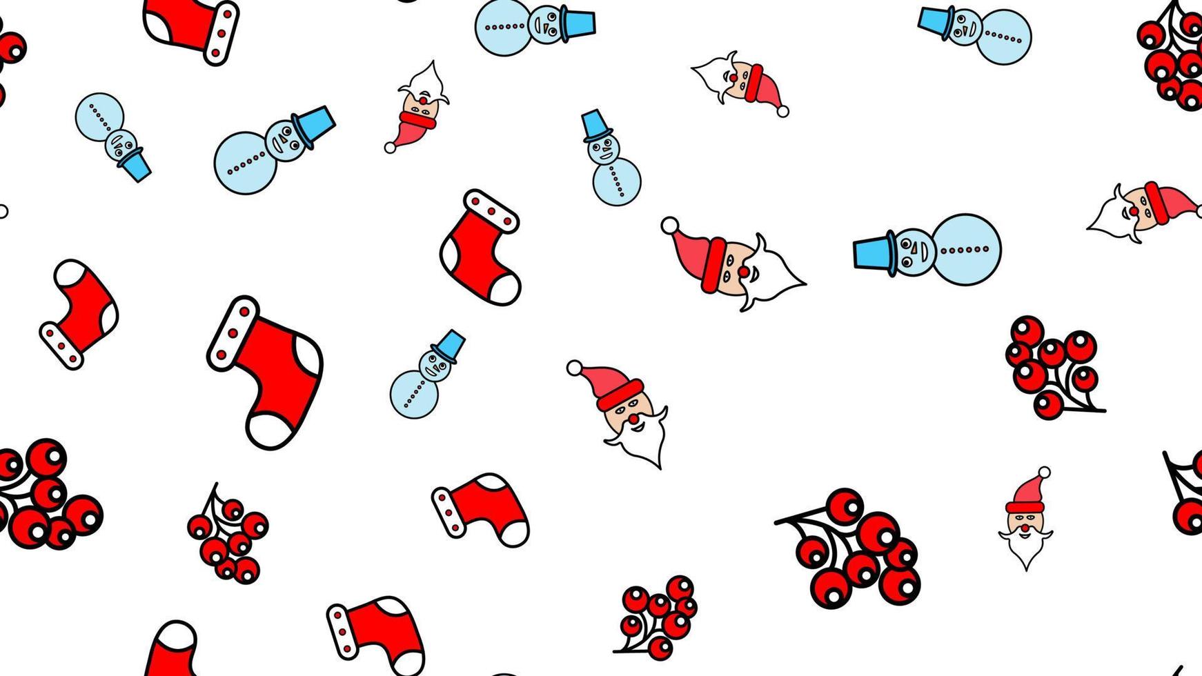 Merry Christmas. Seamless pattern with Santa Claus, christmas tree, reindeer, snowman, gift, snowflake and other. Vector