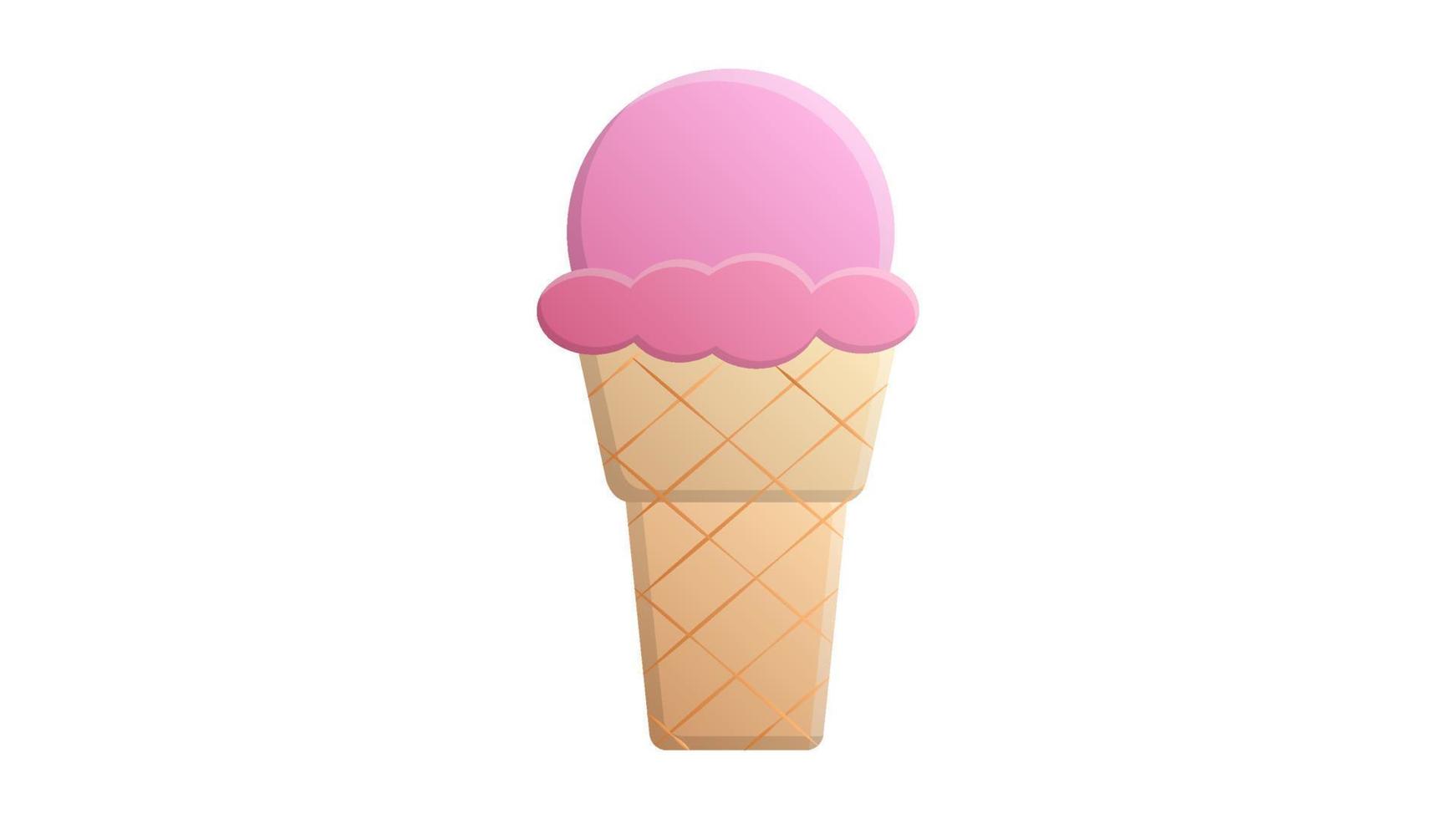 helado en una bola de color rosa en una taza de gofre marrón sobre un fondo blanco, ilustración vectorial. deliciosos postres dulces. comida rápida, una merienda rápida en el calor. carbohidratos rápidos, comida chatarra vector