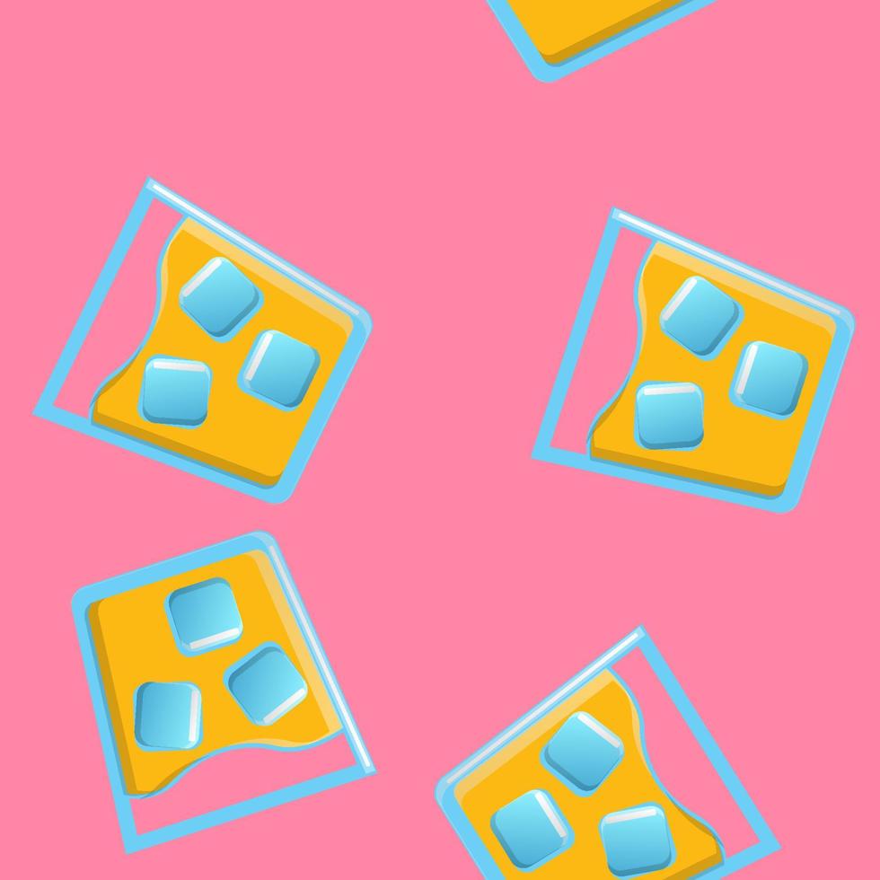 interminable patrón sin fisuras de hermosos vasos de vidrio con sabrosos cócteles alcohólicos con hielo y pajitas con limones y cerveza para una fiesta sobre un fondo rosa. ilustración vectorial vector